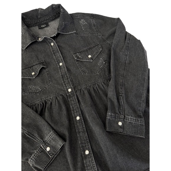 VICI Denim Babydoll Jacket:Button Down Shirt Distressed Large - Picture 2 of 12